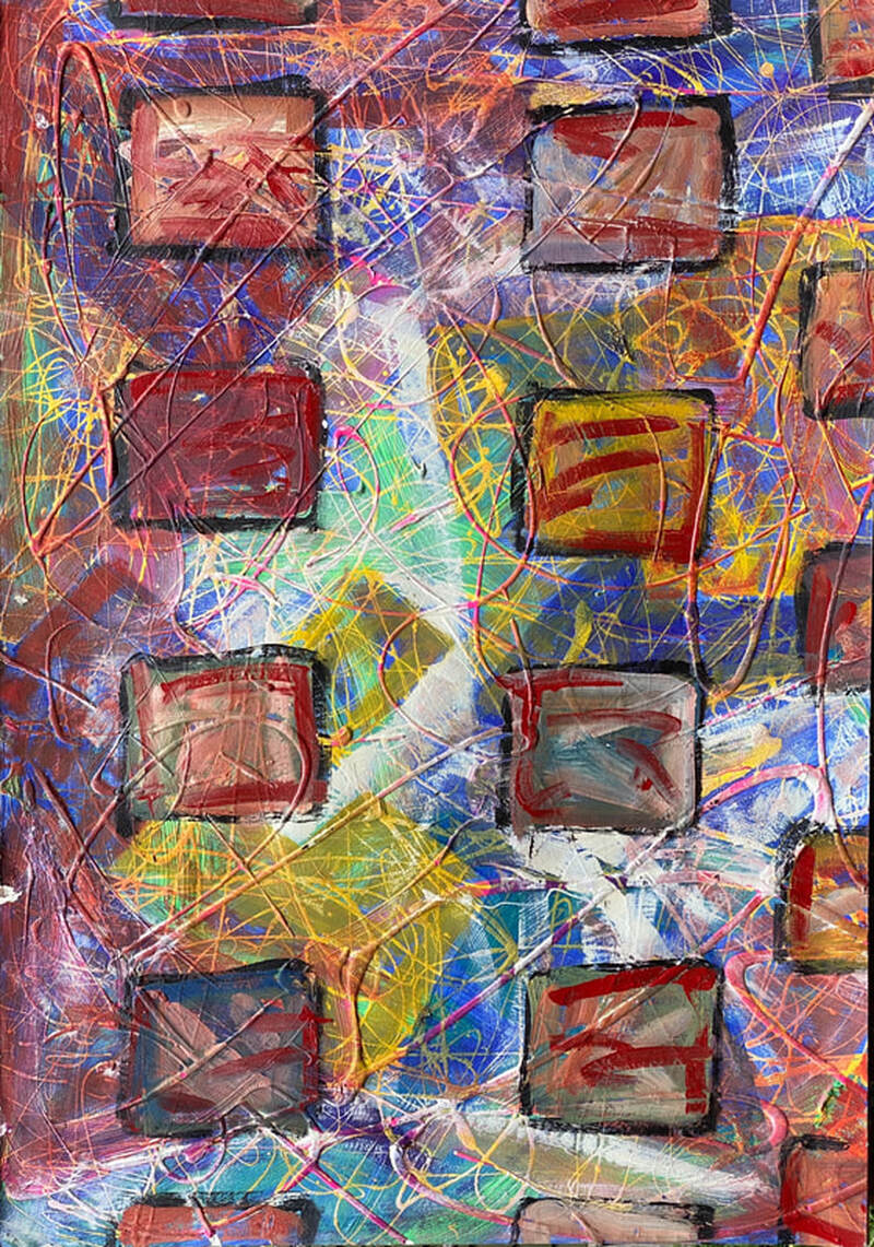 Painting, Acrylic on Paper, 3.5' x 4.5'.  Photographed June 2020.  Collection of Joan Forsythe-Meagher.