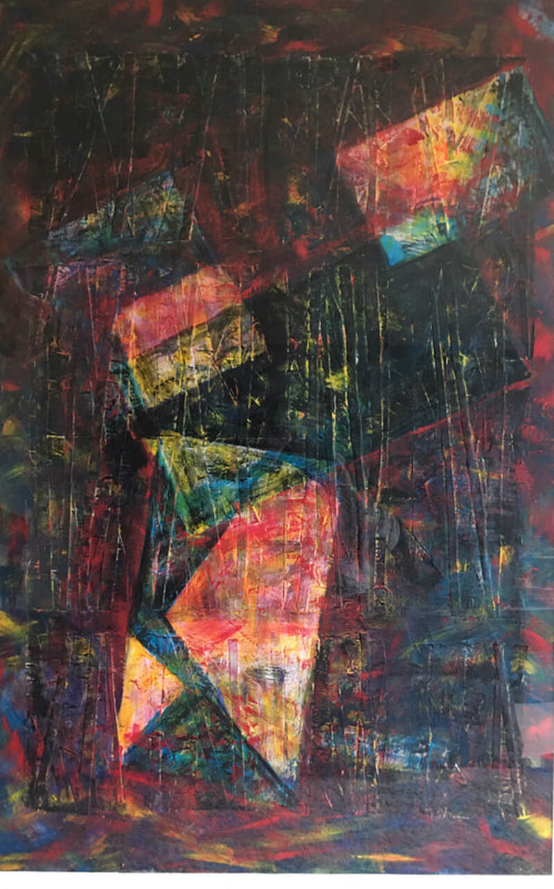Painting, Acrylic on Paper, 3.5' x 4.5'.  Photographed July 2020.  Collection of Aja Highland.