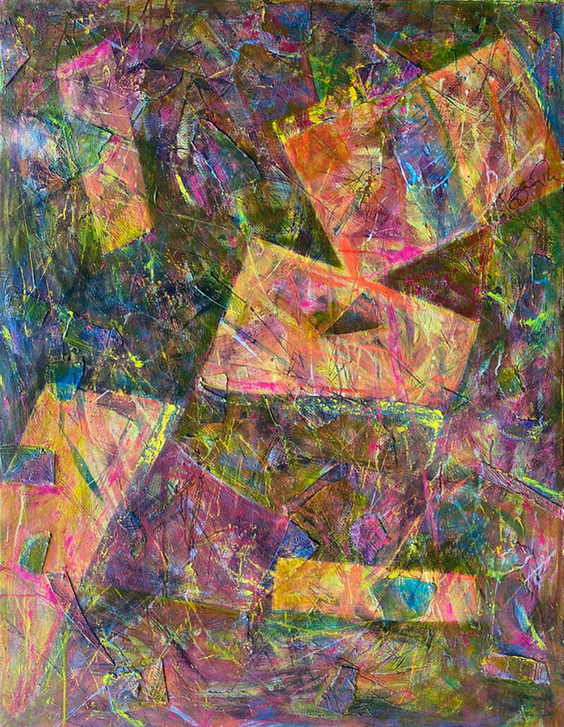 Painting, Acrylic on Paper, 3.5' x 4.5'.  Photographed June 2020.  Collection of Joan Forsythe-Meagher.